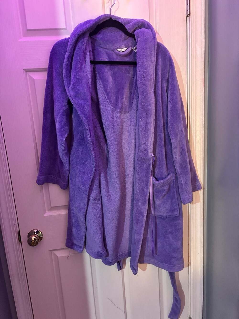 Adonna Purple Plush Fleece Hooded Bathrobe Large